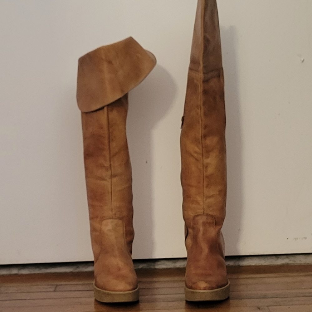 Over The Knee Italian Tan Leather Boots